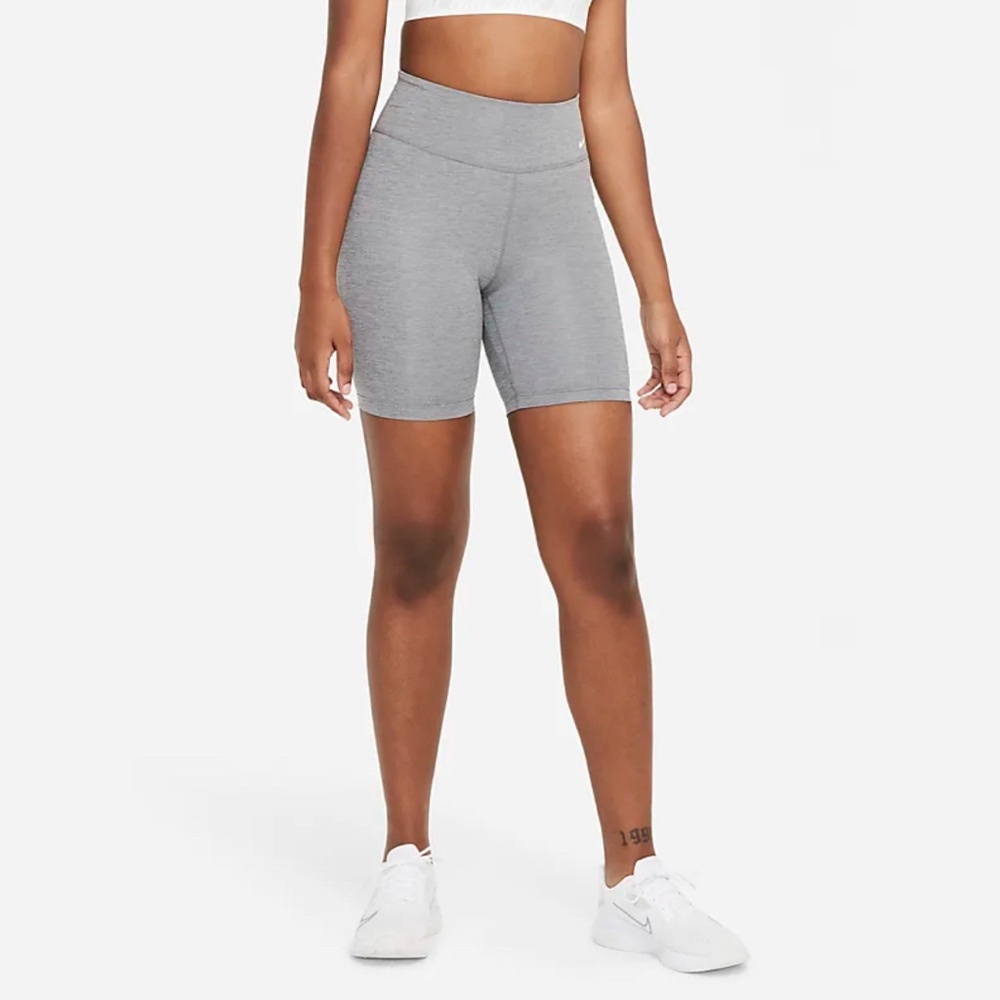 Nike Women's One Logo Mid-Rise Dri-Fit 7" Bike Shorts Iron Grey/Heather Size:XS